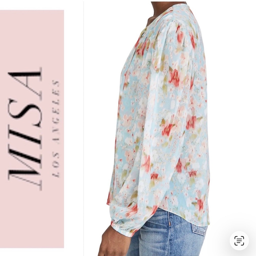 NWT MISA Los Angeles Ceyla Floral Scarf Tie Blouse xs - Picture 3 of 14